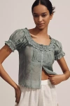 Pilcro Short-sleeve Sheer Silky Blouse In Blue