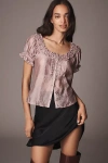 Pilcro Short-sleeve Sheer Silky Blouse In Grey