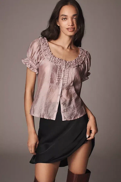 Pilcro Short-sleeve Sheer Silky Blouse In Grey