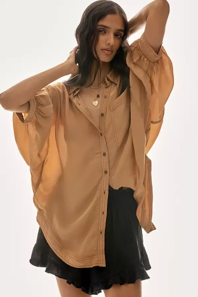 Pilcro Short-sleeve Silky Buttondown Top