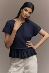 Pilcro Short-sleeve Sweater Twofer Top In Black