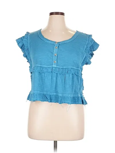Pre-owned Pilcro Short Sleeve Top Blue Ruffles Neckline Tops