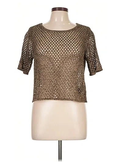 Pre-owned Pilcro Short Sleeve Top Gold Metallic Pattern Square Neckline Tops