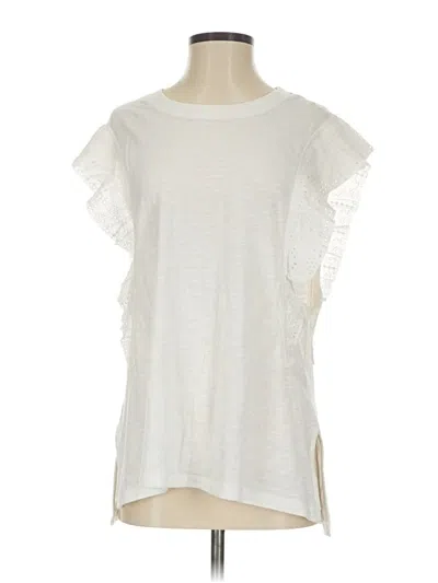Pre-owned Pilcro Short Sleeve Top Ivory Ruffles Neckline Tops In White