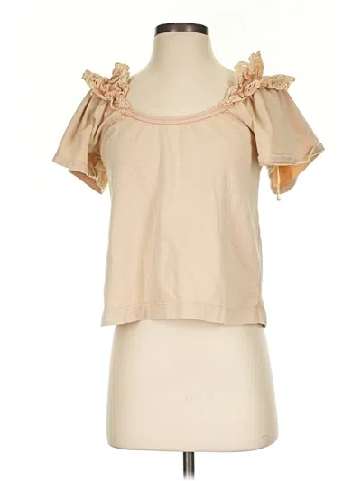 Pre-owned Pilcro Short Sleeve Top Tan Cold Shoulder Neckline Tops