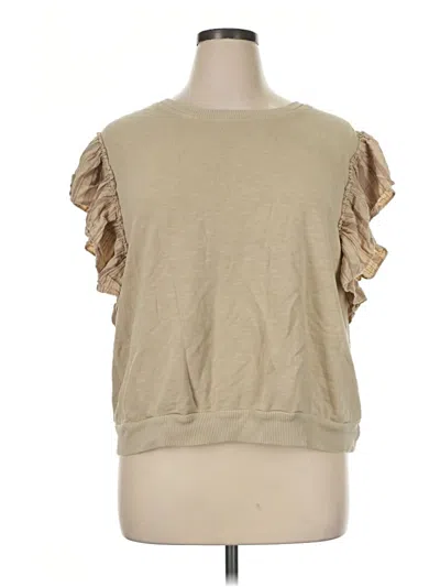 Pre-owned Pilcro Short Sleeve Top Tan Ruffles Neckline Tops
