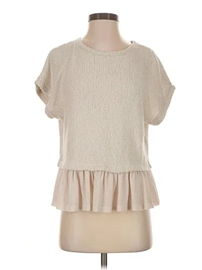 Pre-owned Pilcro Short Sleeve Top Tan Ruffles Neckline Tops
