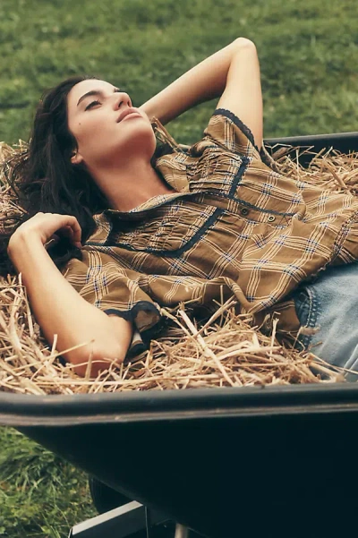 Pilcro Short-sleeve Tunic Shirt Dress In Brown