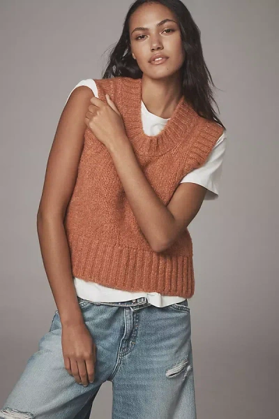 Pilcro Short-sleeve Twofer Sweater In Brown