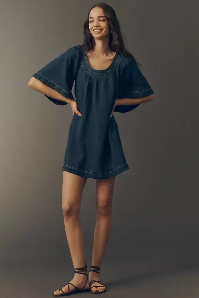 Pilcro Short-sleeve Square-neck Denim Swing Dress In Blue