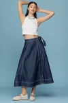 Pilcro Side-slit Denim A-line Midi Skirt In Blue