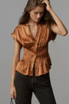 Pilcro Silky Pleated Waisted Blouse In Gold