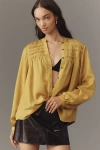 Pilcro Silky Smocked Buttondown Shirt In Yellow