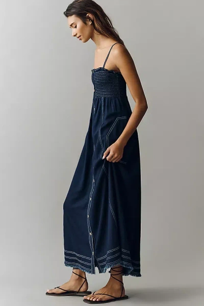 Pilcro Sleeveless Buttondown Denim Mini Dress In Blue