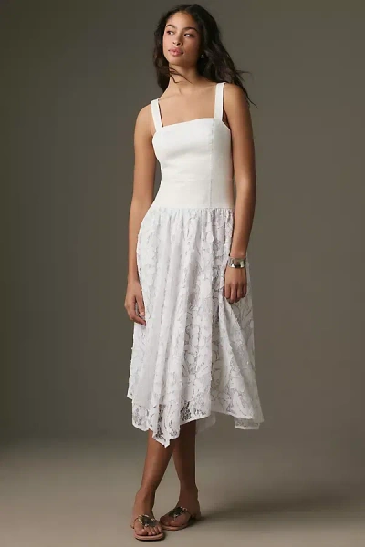 Pilcro Sleeveless Drop-waist Lace Midi Dress In White