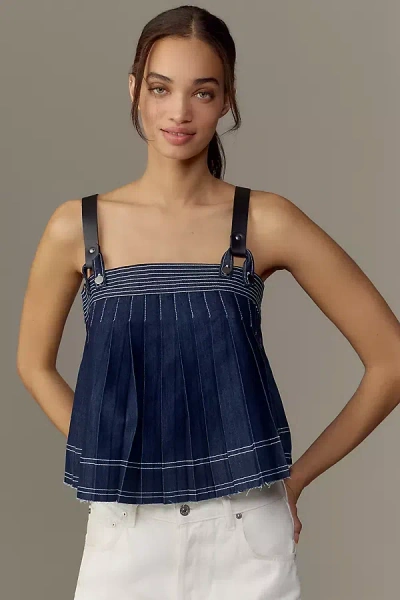 Pilcro Sleeveless Harness Denim Blouse In Blue