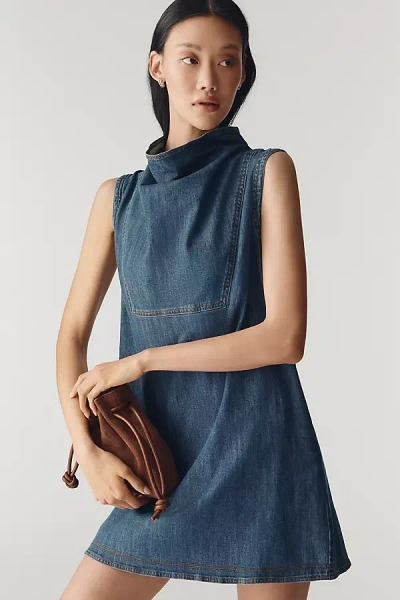 Pilcro Sleeveless Mock-neck Denim Mini Dress In Blue