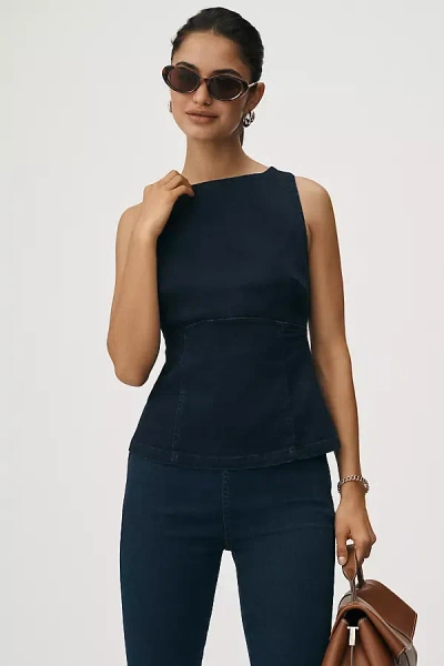 Pilcro Sleeveless Open-back Denim Peplum Top