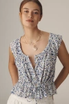 Pilcro Sleeveless Scoop-neck Tie-waist Blouse In Blue
