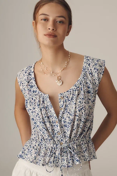 Pilcro Sleeveless Scoop-neck Tie-waist Blouse In Blue