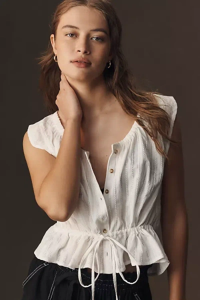 Pilcro Sleeveless Scoop-neck Tie-waist Blouse In White