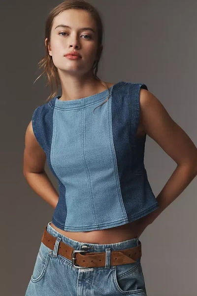 Pilcro Sleeveless Two-tone Denim Tank Top In Blue