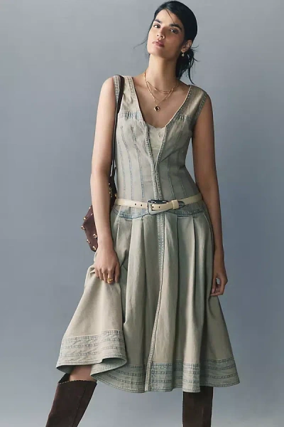 Pilcro Sleeveless V-neck Corset A-line Midi Dress In Gray