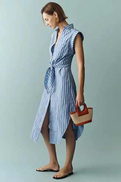 Pilcro Sleeveless Wrap Shirt Dress In Blue