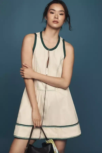 Pilcro Sleeveless Zip-front Mini Dress In Beige
