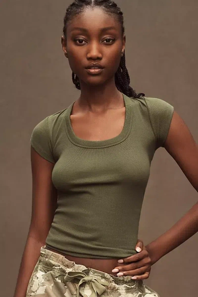 Pilcro Slim Scoop-neck Tee In Green