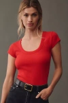 Pilcro Slim Scoop-neck Tee In Red