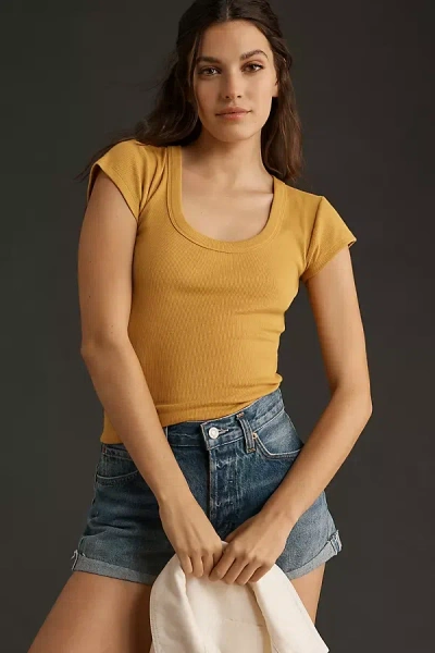 Pilcro Slim Scoop-neck Tee In Yellow