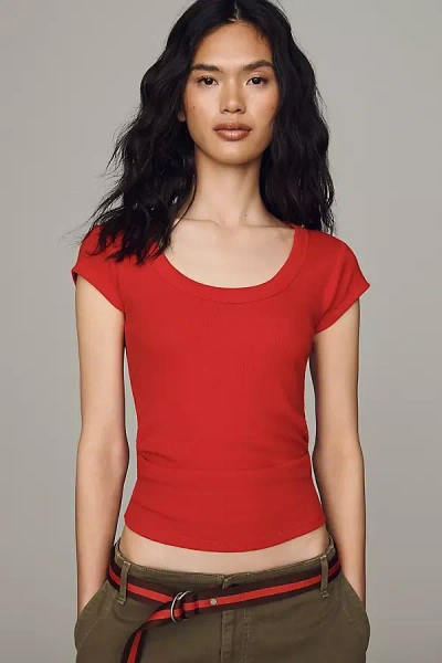 Pilcro Slim Scoop-neck Tee In Red