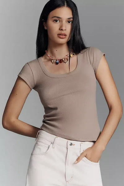 Pilcro Slim Scoop-neck Tee In Brown