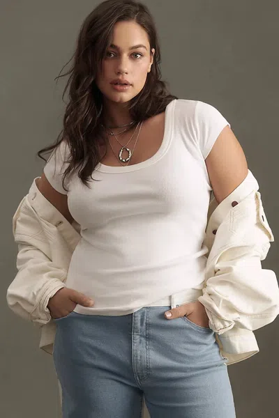 Pilcro Slim Scoop-neck Tee In White