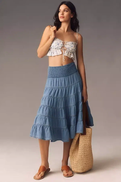 Pilcro Smocked Denim Maxi Skirt In Blue