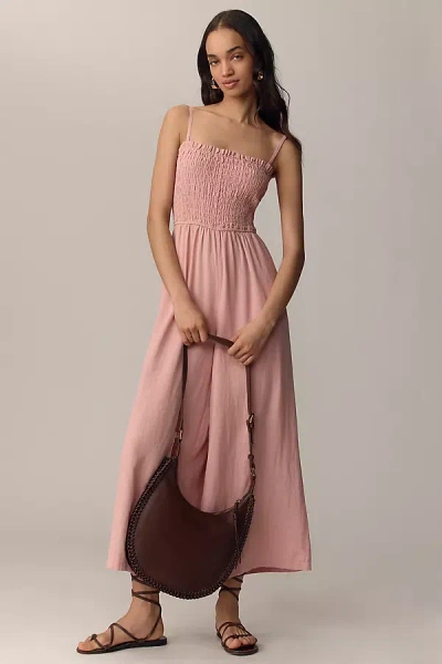 Pilcro Smocked Linen Blend Wide-leg Jumpsuit In Pink