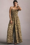 PILCRO SMOCKED PRINTED LINEN JUMPSUIT