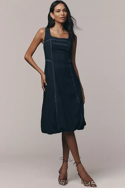 Pilcro Square-neck Denim A-line Midi Dress In Blue