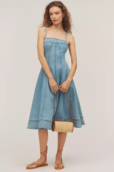 Pilcro Square-neck Seamed Chambray Midi Dress