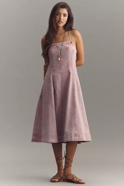 Pilcro Square-neck Apron Denim Midi Dress In Pink