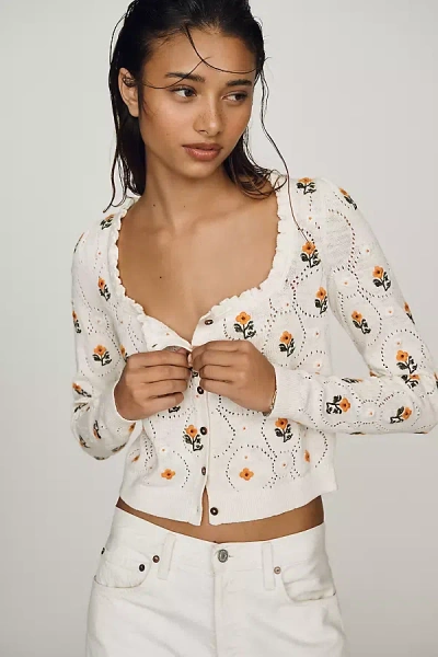 Pilcro Square-neck Embroidered Sweater In Neutral