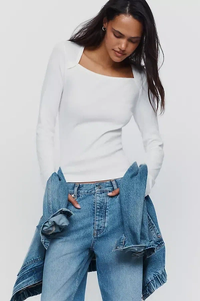 Pilcro Square-neck Long-sleeve Top In White