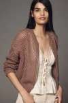 Pilcro Stitchy Bomber Cardigan Sweater In Brown