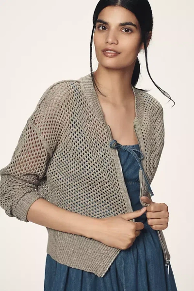 Pilcro Stitchy Bomber Cardigan Sweater In Green