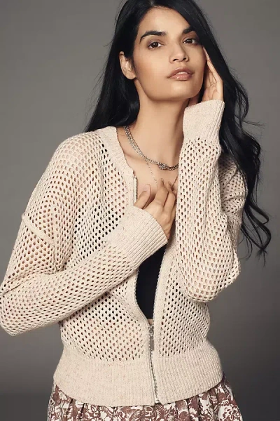 Pilcro Stitchy Bomber Cardigan Sweater In White