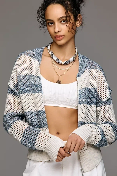 Pilcro Stitchy Bomber Cardigan Sweater In White