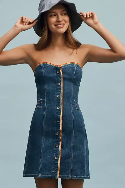 Pilcro Strapless Button-front Denim Mini Dress In Blue