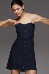 Pilcro Strapless Buttondown Mini Dress In Blue