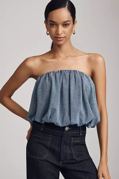 Pilcro Strapless Denim Bubble Top In Blue